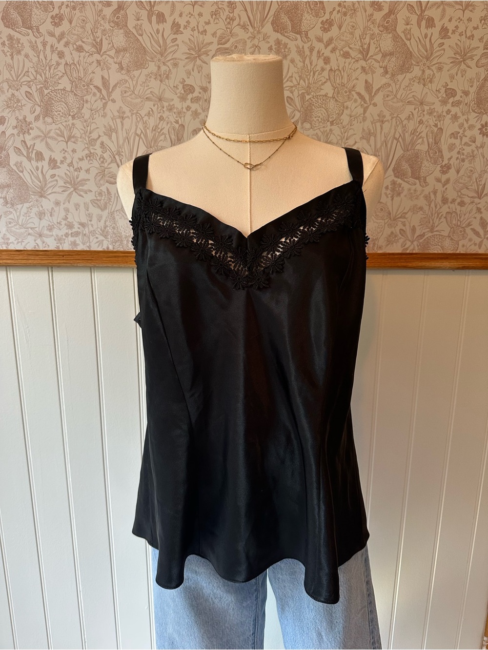 Vintage St. Michael Marks & Spencer Black Satin Lace Camisole – UK 20 - Picture 2 of 7
